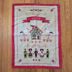 French Alsace Tea Towel Storks Traditional House Folk Art Kitchen Decor Country